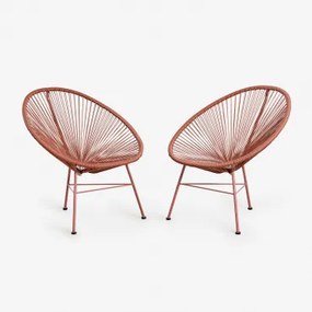 Set Van 2 Tuinstoelen Van Staal En Synthetisch Riet New Acapulco Terracota - Sklum