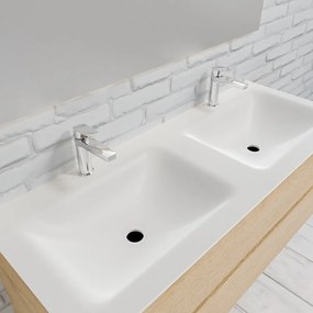 Zaro Valencia Solid Surface badmeubel 120cm licht eiken 2 kraangaten dubbele spoelbak met 2 lades