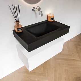 Zaro Alan badmeubel 80cm talc 1 lade met vrijhangende wastafel cloud midden zonder kraangat urban