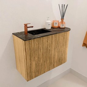Mondiaz Joya DLux 60cm toiletmeubel ronding rechts oak met wastafel faye links 1 kraangat lava