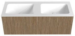 Mondiaz Kurve 120cm badmeubel dusk met 1 lade en wastafel cloud dubbel zonder kraangat