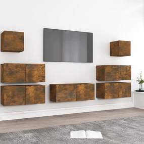 vidaXL 7-delige Tv-meubelset bewerkt hout gerookt eikenkleurig