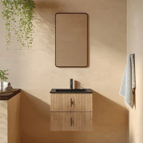 Muebles Marbella badmeubel ribbelfront 60cm warm eiken met zwarte wastafel met kraangat