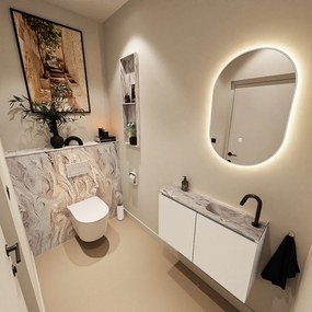 Mondiaz Ture DLux toiletmeubel 80cm talc met wastafel glace rechts met kraangat