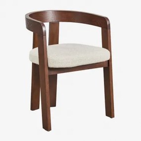 Yvone Gestoffeerde Eetkamerstoel Met Houten Armleuningen Donker Hout & Bouclé Wit - Sklum