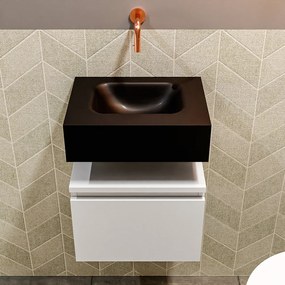 Mondiaz Andor toiletmeubel 40cm mat wit met zwarte wastafel midden zonder kraangat