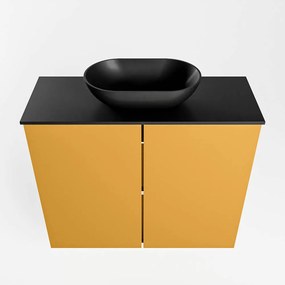 Mondiaz Fowy toiletmeubel 60cm ocher met zwarte waskom midden zonder kraangat