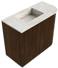 Mondiaz Joya DLux 50cm toiletmeubel ronding rechts walnut met wastafel faye links 1 kraangat ostra