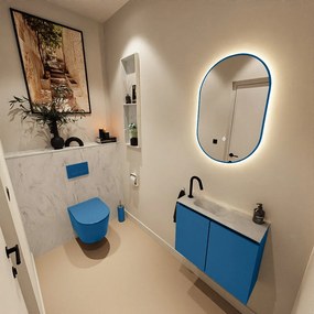 Mondiaz Ture DLux toiletmeubel 60cm jeans met wastafel opalo links met kraangat