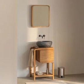 Bradley Teakhouten Badkamermeubelset Onregelmatige In Zwart Cement ↔︎40 Cm Fedro & Rechthoekig Met Afgeronde Hoeken En Opbergruimte - Sklum