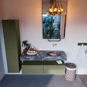 Mondiaz Alan DLux badmeubel 130cm army 2 lades met wastafel lava rechts zonder kraangat