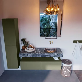 Mondiaz Alan DLux badmeubel 130cm army 2 lades met wastafel lava rechts zonder kraangat