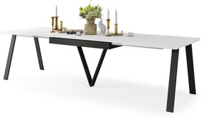 AVERY Wit mat/onderkant zwart - LOFT/INDUSTRIËLE TAFEL VOOR WOONKAMER/EETKAMER UITKLAPBAAR TOT 330 cm!