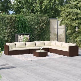 vidaXL 9-delige Loungeset met kussens poly rattan bruin