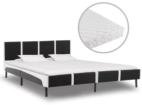 vidaXL Bed met matras kunstleer zwart en wit 160x200 cm