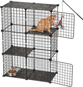 VEVOR Kattenkooi, 3-laags kattenren, 71,1x35,5x104,1 cm, doe-het-zelf binnenspeeltuin voor katten, verwijderbare metalen gaaskooi, ideaal voor 1-2 katten, konijnen, fretten en kleine dieren, zwart
