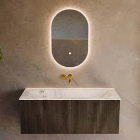 Mondiaz Kurve-dlux 110cm badmeubel shadow met 1 lade en wastafel big medium midden zonder kraangat opalo