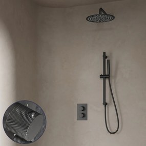 Saniclear Iron Curved inbouw regendouche met 20cm hoofddouche, muurarm en glijstang verouderd ijzer - gunmetal