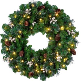 Verlichte kerstkrans "Glittery Gold Crestwood" - groen - Diameter 61 cm - 50 warm witte ledlampjes - met deco & glitter