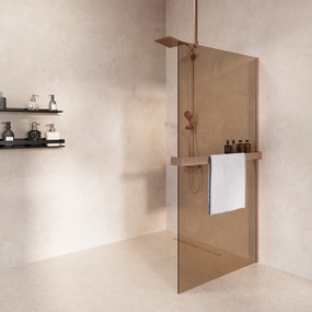 Saniclear Bright inloopdouche 100cm met handdoekhouder en bronsglas geborsteld koper