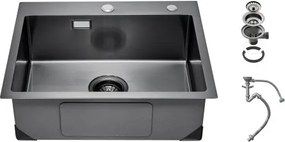 VEVOR Keukenspoelbak Inbouwspoelbak 68 x 45 x 19 cm Gemaakt van roestvrij staal Bovenop gemonteerde spoelbakken, enkele kom met accessoires, huishoudelijke spoelbak voor RV Prep Kitchen Bar (zwart)