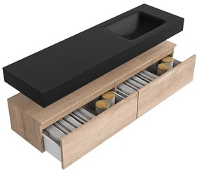 Zaro Alan badmeubel 160cm washed oak 2 lades met vrijhangende wastafel cloud rechts zonder kraangat urban