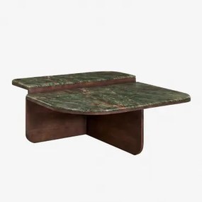 90x90 Cm Salontafel Van Natuurlijk Steen En Mangohout Clotsh Groen Marmer Forest - Sklum