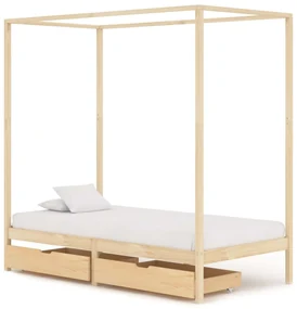 vidaXL Hemelbedframe met 2 lades massief grenenhout 100x200 cm