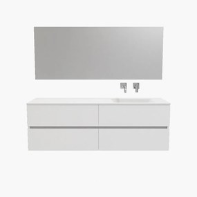 Zaro Valencia Solid Surface badmeubel 150cm mat wit zonder kraangat spoelbak rechts 4 lades