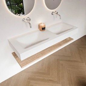 Zaro Alan badmeubel 130cm met planchet washed oak en vrijhangende wastafel cloud dubbel zonder kraangat talc
