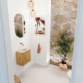 Mondiaz Joya DLux 40cm toiletmeubel oak met wastafel faye rechts zonder kraangat frappe