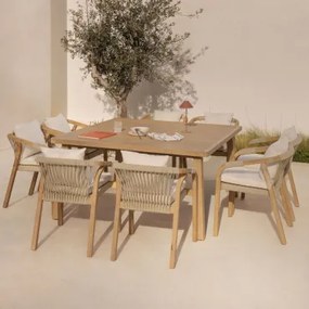 Set Van 150x150 Cm Vierkante Tafel En 8 Tuinstoelen Met Armleuningen In Dubai Acacia Hout Gardenia Wit & Rustiek Acaciabruin - Sklum