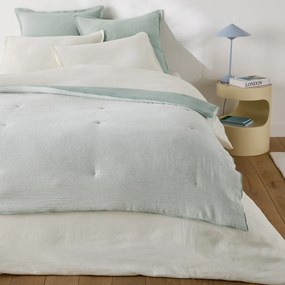 Gewatteerd effen/gestreept dekbed van katoen/linnenmix, BOISSEAU