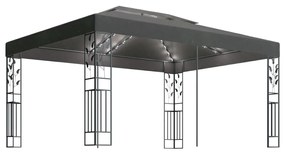 vidaXL Prieel met dubbel dak en LED-lichtslinger 3x4 m antracietkleur