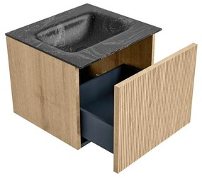 Mondiaz Kurve-dlux 50cm badmeubel oak met 1 lade en wastafel grunne midden 1 kraangat lava