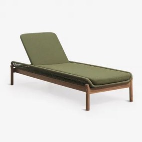 Set Van 2 Verstelbare Ligstoelen Van Acaciahout En Gevlochten Touw Karvia Acacia Bruin & Bouclé Saliegroen - Sklum