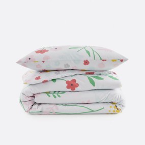 Bedset voor kinderbed in katoen, rechthoekige kussensloop.Fleurs
