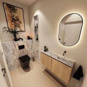 MONDIAZ TURE-DLUX 100cm toiletmeubel Washed Oak. EDEN wastafel Glace positie rechts. Zonder kraangat. TUREDX100WASR0GLA