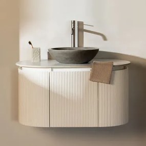 Carsone Houten Badkamermeubelset Wit & Zonder Extra Eenheid & Rond Grijs Cement Ø40 Cm Tarsis & Spiegelloze & Geborsteld Grijs ↑30 - Sklum