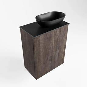 Mondiaz Fowy toiletmeubel 40cm dark brown met zwarte waskom rechts en kraangat