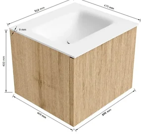 Mondiaz Kurve 50cm badmeubel walnut met 1 lade en wastafel grunne midden 1 kraangat