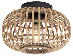 Smart plafondlamp zwart met bamboe incl. Wifi G95 - Amira E27 rond Binnenverlichting Lamp