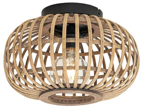 Smart plafondlamp zwart met bamboe incl. Wifi G95 - Amira E27 rond Binnenverlichting Lamp