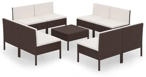 vidaXL 9-delige Loungeset met kussens poly rattan bruin