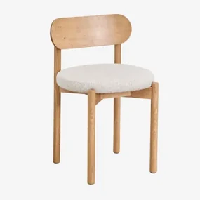 Set Van 2 Bianca Gestoffeerde Eiken Eetkamerstoelen Natuurlijk Hout & Crèmebeige Boucléstof - Sklum