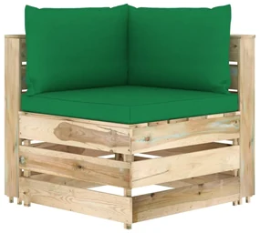 vidaXL Hoekbank sectioneel met kussens groen geïmpregneerd hout