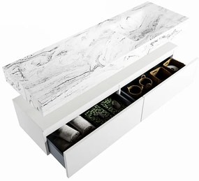 Mondiaz Alan DLux badmeubel 150cm talc 2 lades met wastafel glace rechts 1 kraangat