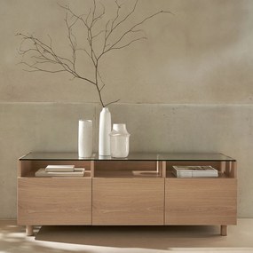 TV-meubel, eikenfineer en glas, WALOR
