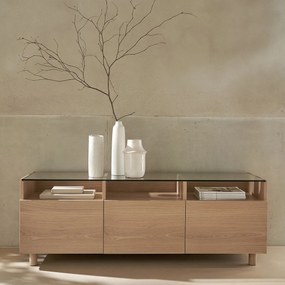 TV-meubel, eikenfineer en glas, WALOR