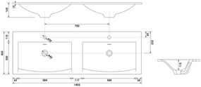 Brauer Glacier dubbele wastafel fine stone 140cm met kraangaten wit mat